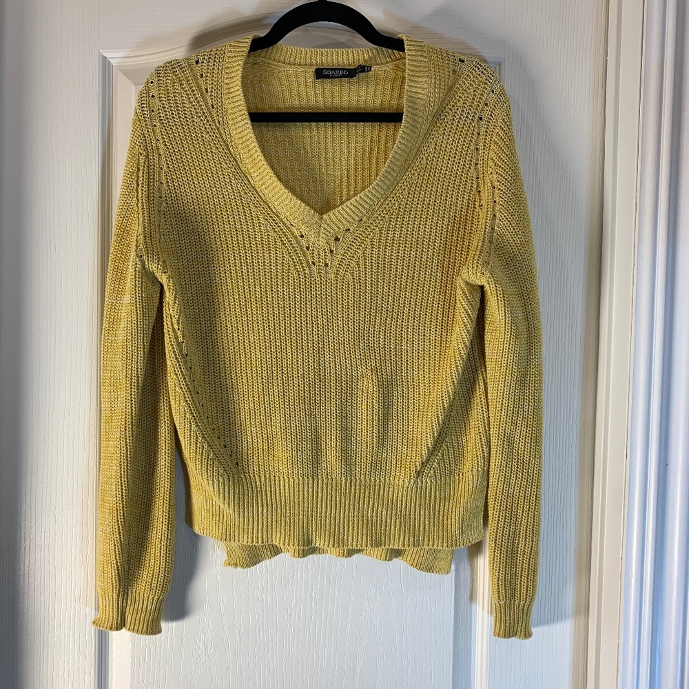 Soaked – Women’s V-Neck Knit Sweater | Small | Yellow Two-Tone